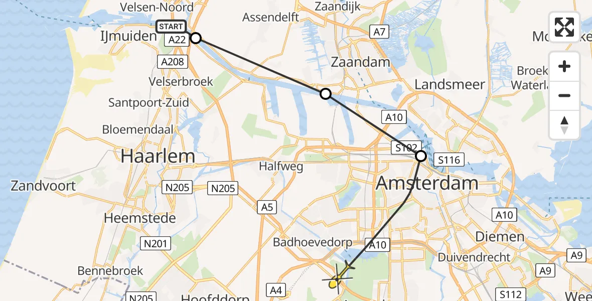 Routekaart van de vlucht: Politiehelikopter naar Badhoevedorp, Kanaalweg
