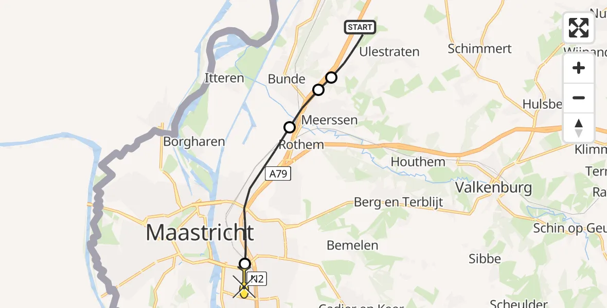 Routekaart van de vlucht: Lifeliner 3 naar Maastricht UMC+, Bamfordweg