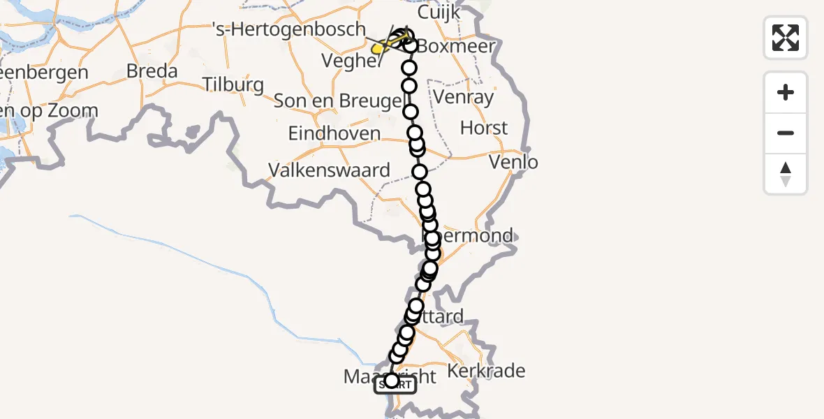 Routekaart van de vlucht: Lifeliner 3 naar Vliegbasis Volkel, Gouvernementspad
