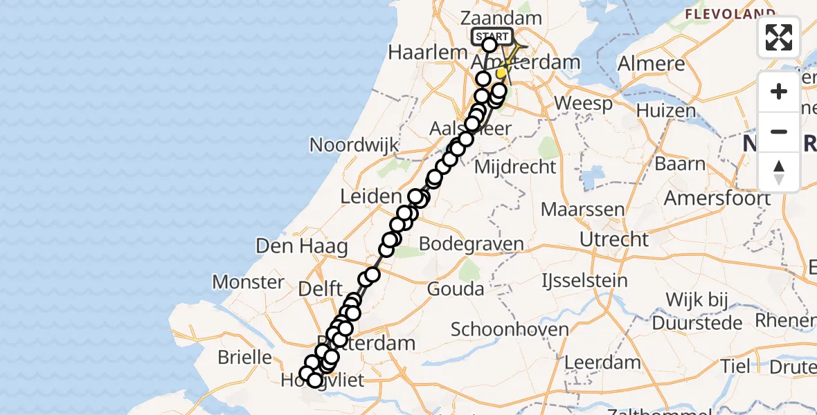 Routekaart van de vlucht: Lifeliner 1 naar Amsterdam, Nieuw-Zeelandweg