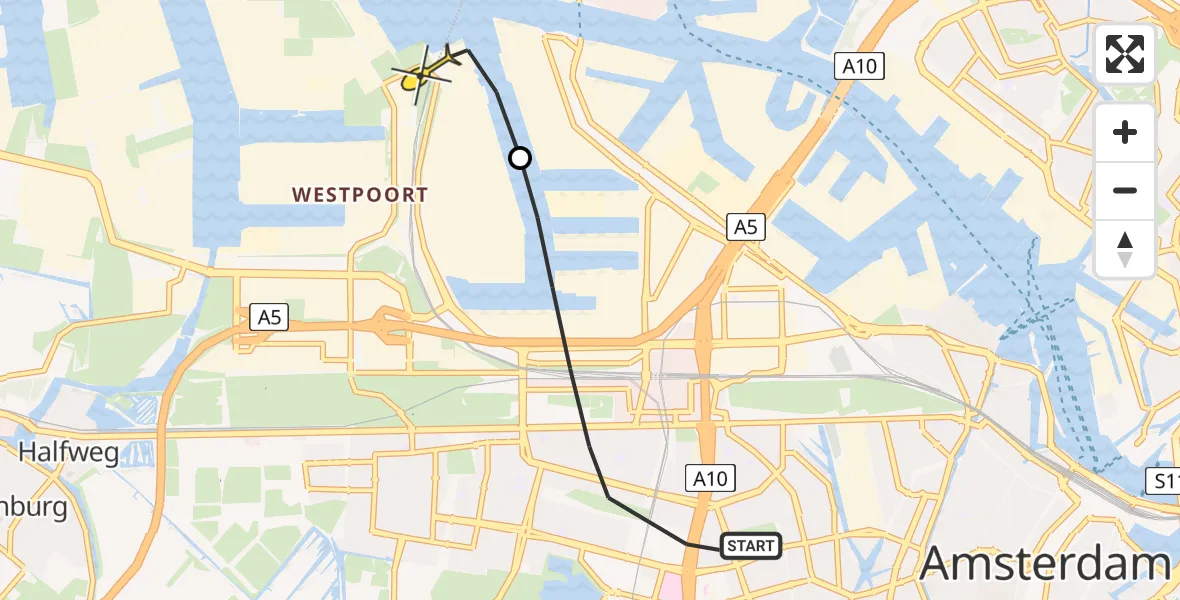 Routekaart van de vlucht: Lifeliner 1 naar Amsterdam Heliport, Erasmuspark