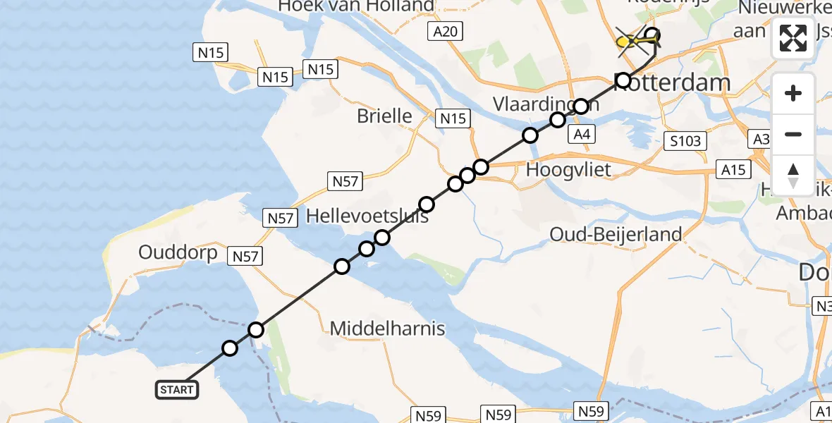 Routekaart van de vlucht: Lifeliner 2 naar Rotterdam The Hague Airport, Veermansplaat