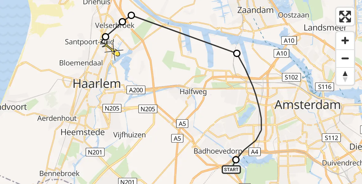 Routekaart van de vlucht: Politiehelikopter naar Haarlem, Nieuwe Haagseweg