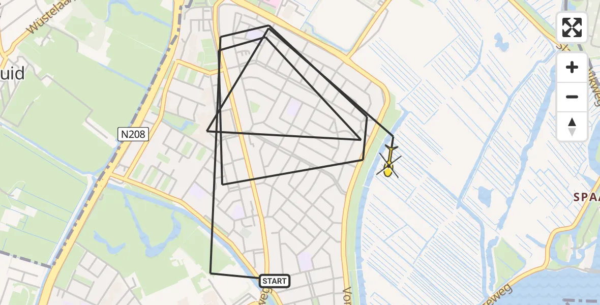 Routekaart van de vlucht: Politiehelikopter naar Haarlem, Vondelweg