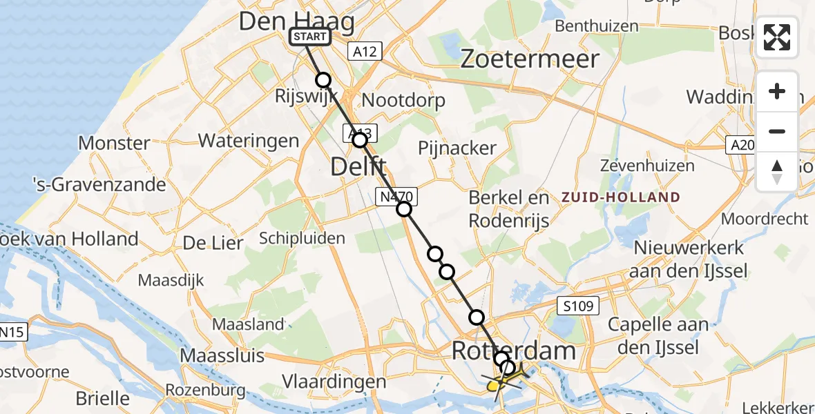 Routekaart van de vlucht: Lifeliner 2 naar Erasmus MC, Verheeskade