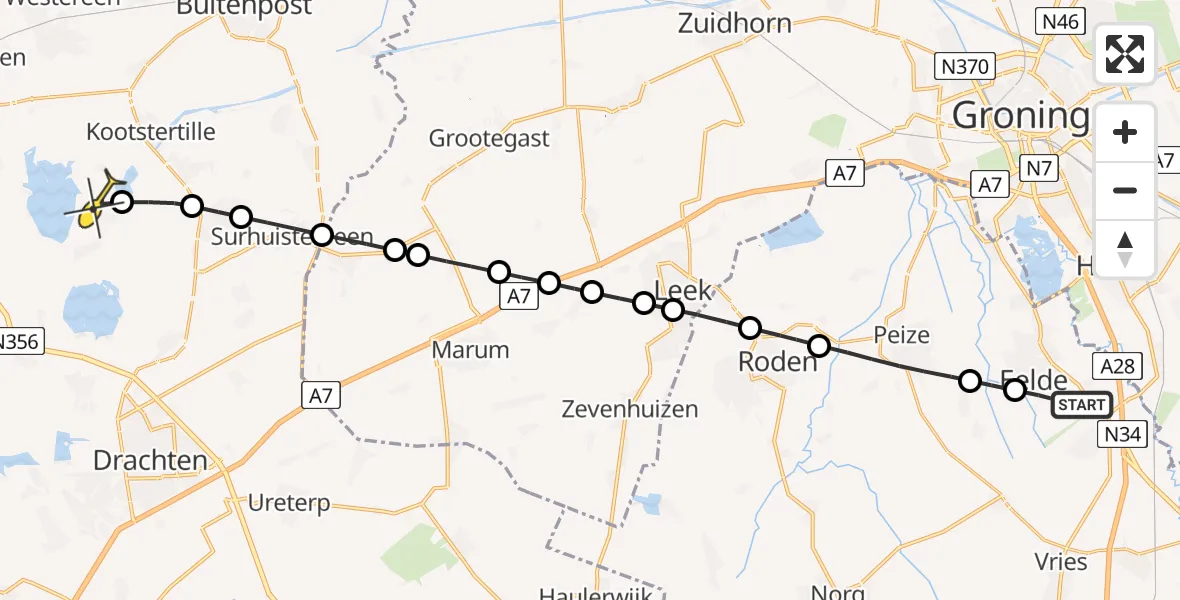 Routekaart van de vlucht: Lifeliner 4 naar Eastermar, Oosterloop