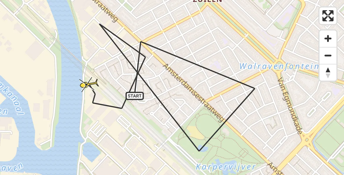 Routekaart van de vlucht: Politieheli naar Utrecht, Julianaparklaan