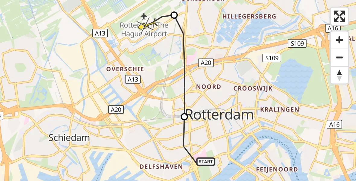 Routekaart van de vlucht: Lifeliner 2 naar Rotterdam The Hague Airport, Mathenesserlaan