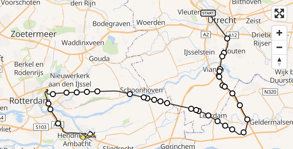 Routekaart van de vlucht: Politiehelikopter naar Alblasserdam, Tjalkstraat