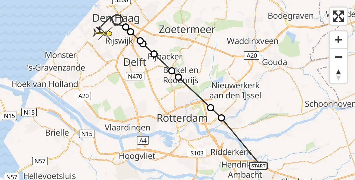 Routekaart van de vlucht: Politieheli naar Den Haag, Van Maerlantpark