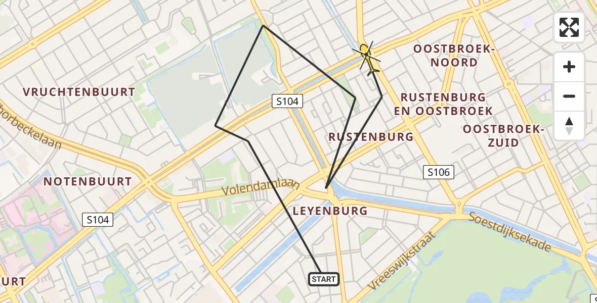 Routekaart van de vlucht: Politieheli naar Den Haag, Mient