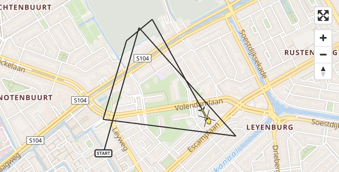 Routekaart van de vlucht: Politieheli naar Den Haag, Veenendaalkade