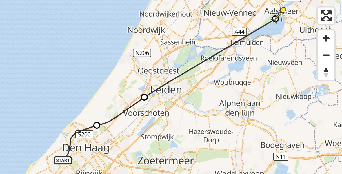 Routekaart van de vlucht: Politieheli naar Aalsmeer, Buijs Ballotstraat