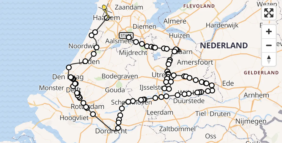 Routekaart van de vlucht: Politiehelikopter naar Santpoort-Zuid, Schinkeldijkje