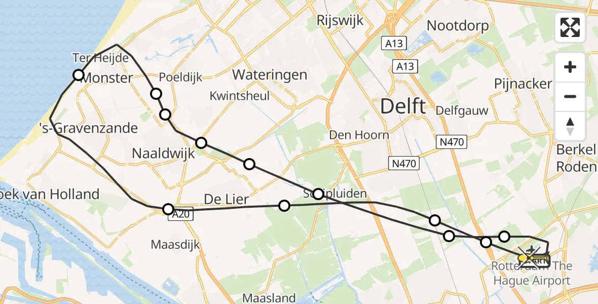 Routekaart van de vlucht: Lifeliner 2 naar Rotterdam The Hague Airport, Schieveensedijk