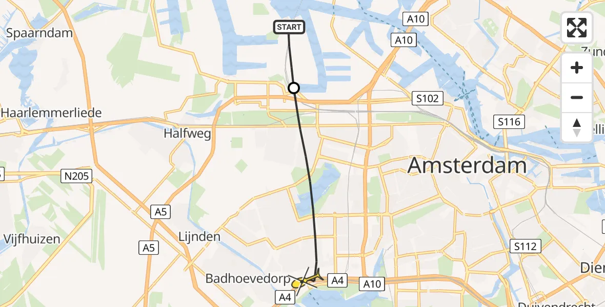 Routekaart van de vlucht: Lifeliner 1 naar Amsterdam, Hornweg