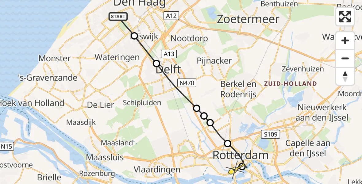 Routekaart van de vlucht: Lifeliner 2 naar Erasmus MC, Henriëtte Roland Holstweg