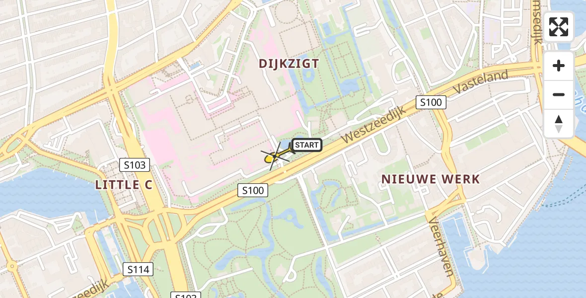Routekaart van de vlucht: Lifeliner 2 naar Erasmus MC, Westzeedijk