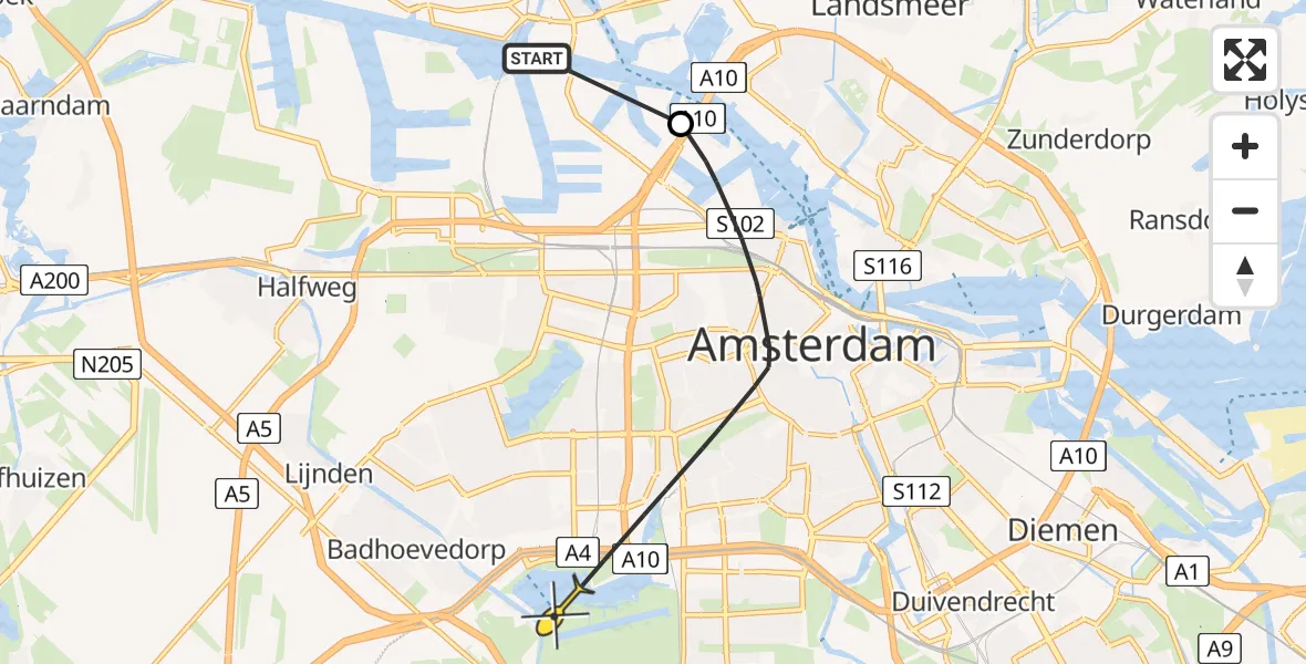 Routekaart van de vlucht: Politieheli naar Amsterdam, Petroleumhavenweg