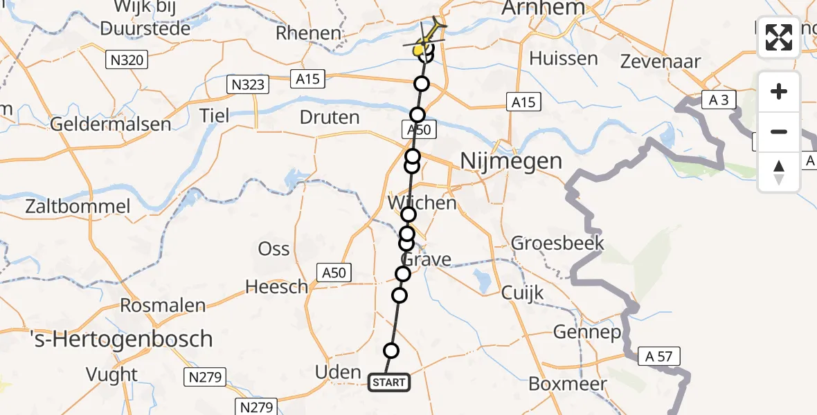 Routekaart van de vlucht: Lifeliner 3 naar Heteren, Zeelandsedijk