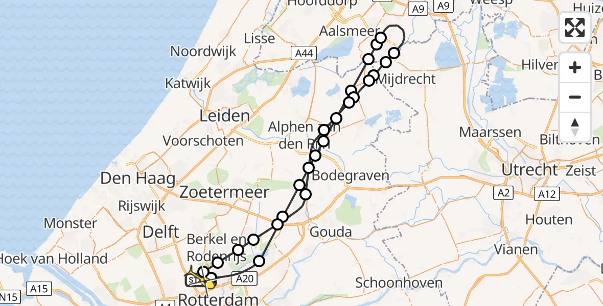 Routekaart van de vlucht: Lifeliner 2 naar Rotterdam The Hague Airport, Zestienhoven