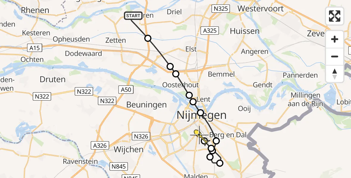 Routekaart van de vlucht: Lifeliner 3 naar Radboud Universitair Medisch Centrum, Polderstraat