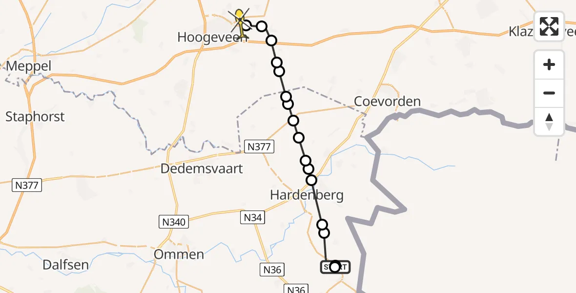 Routekaart van de vlucht: Lifeliner 4 naar Vliegveld Hoogeveen, Dooze