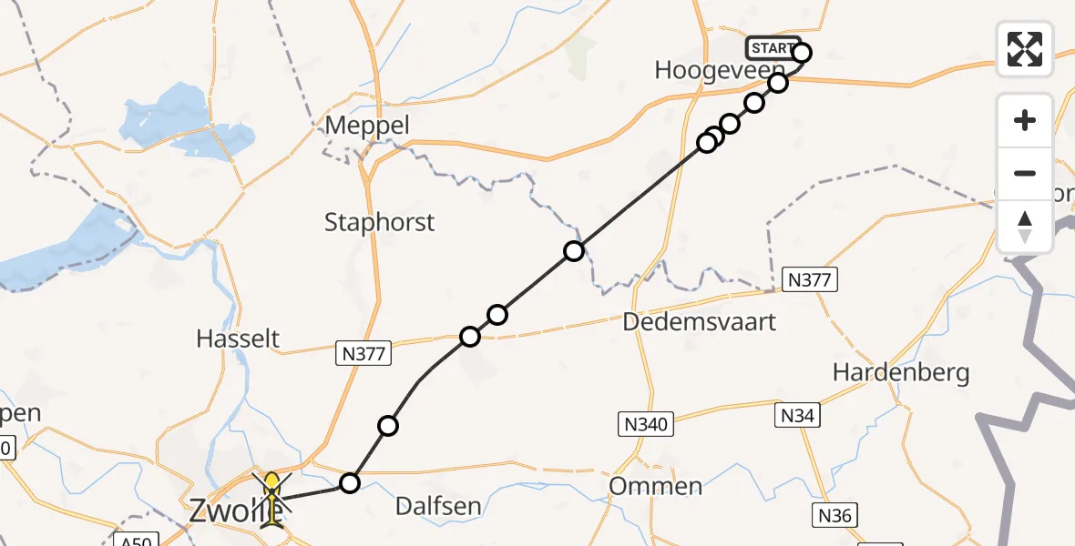 Routekaart van de vlucht: Lifeliner 4 naar Zwolle, Meester Kosterweg