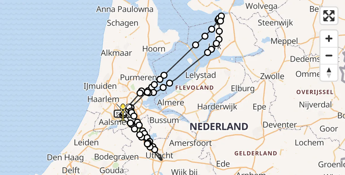 Routekaart van de vlucht: Politieheli naar Schiphol, Amsterdam-Bataviaweg