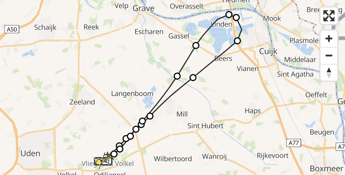 Routekaart van de vlucht: Lifeliner 3 naar Vliegbasis Volkel, Zeelandsedijk