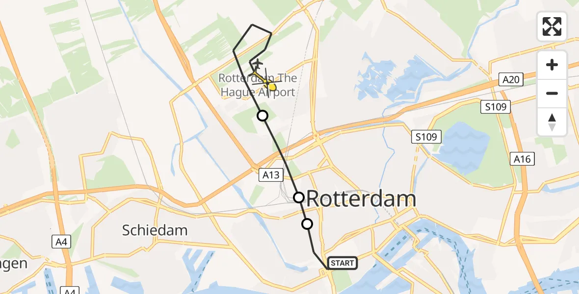Routekaart van de vlucht: Lifeliner 2 naar Rotterdam The Hague Airport, Claes de Vrieselaan