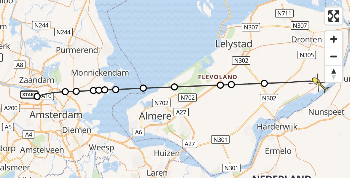 Routekaart van de vlucht: Lifeliner 1 naar Biddinghuizen, Kompasweg