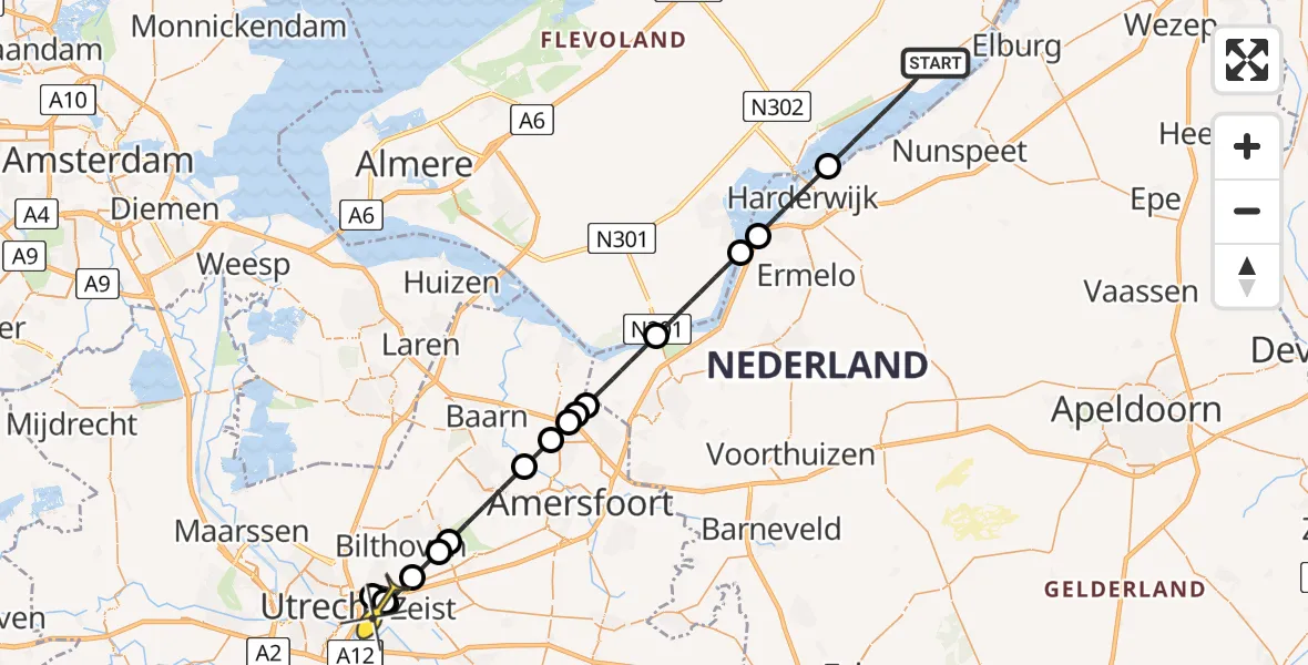 Routekaart van de vlucht: Lifeliner 1 naar Universitair Medisch Centrum Utrecht, Spijkweg