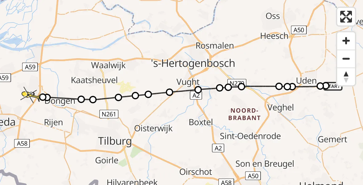 Routekaart van de vlucht: Lifeliner 3 naar Oosterhout, Zonnepark Hoogveld Zuid