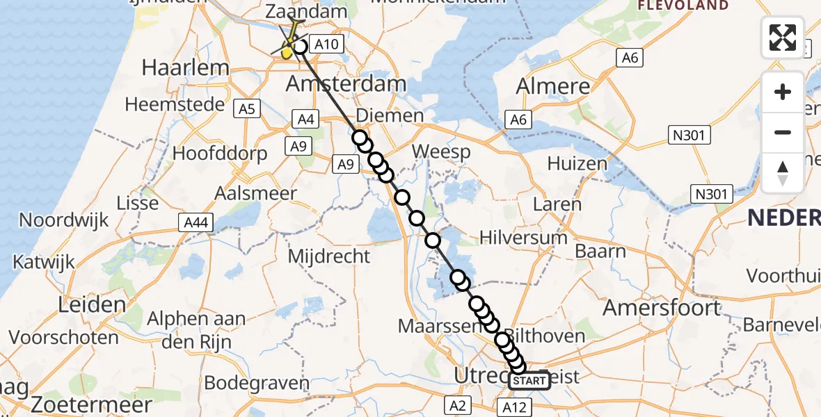 Routekaart van de vlucht: Lifeliner 1 naar Amsterdam Heliport, Leuvenlaan