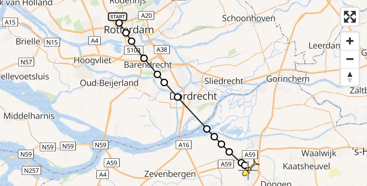 Routekaart van de vlucht: Lifeliner 2 naar Oosterhout, Axelpad