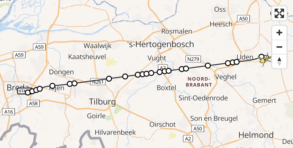 Routekaart van de vlucht: Lifeliner 3 naar Vliegbasis Volkel, Seminarieweg