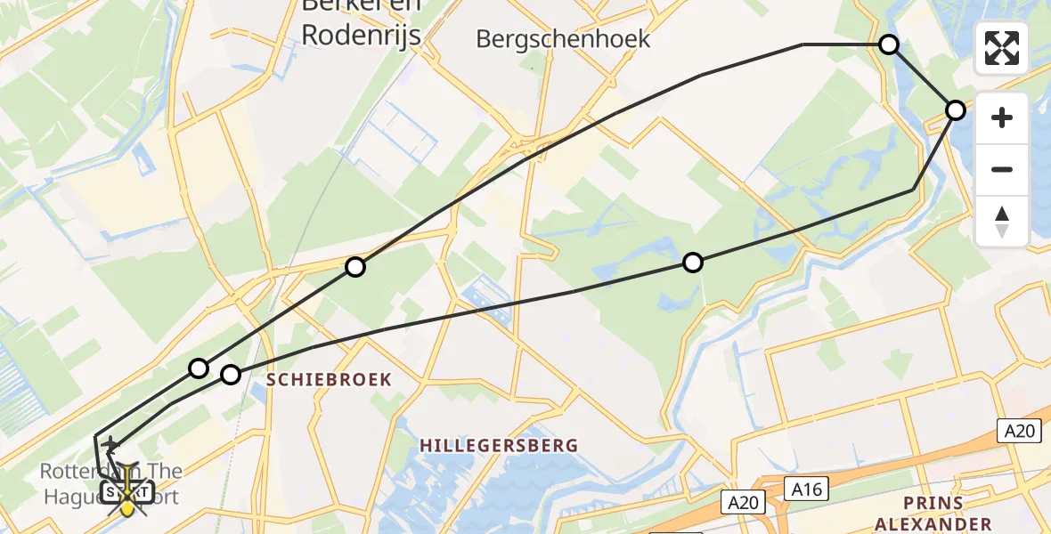 Routekaart van de vlucht: Lifeliner 2 naar Rotterdam The Hague Airport, Bovendijk