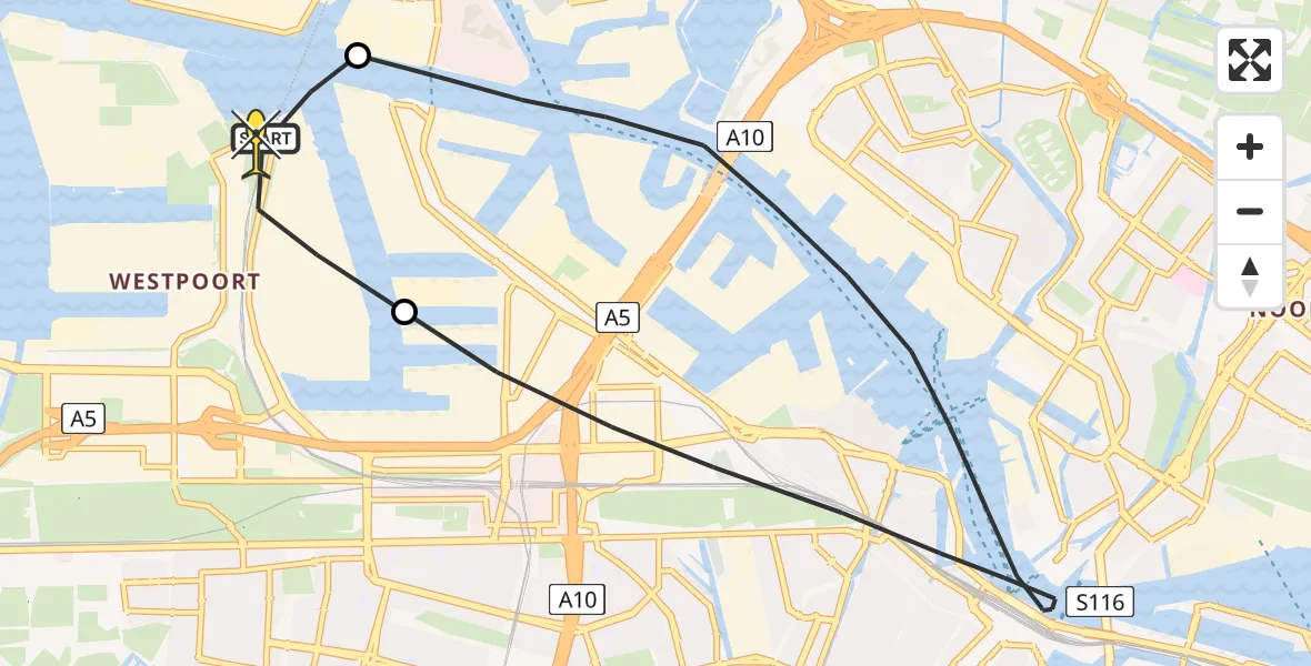 Routekaart van de vlucht: Lifeliner 1 naar Amsterdam Heliport, Hornweg