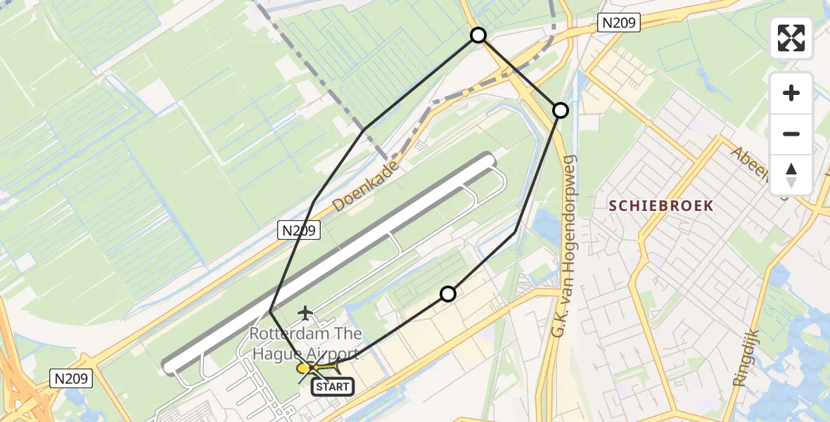 Routekaart van de vlucht: Lifeliner 2 naar Rotterdam The Hague Airport, Brandenburgbaan