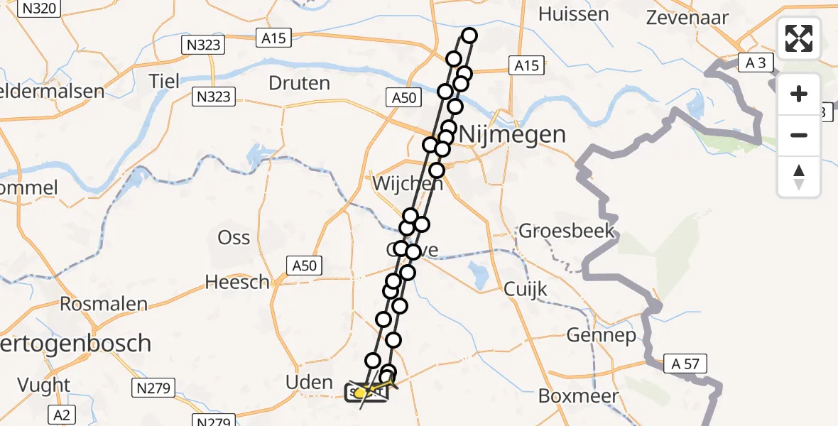 Routekaart van de vlucht: Lifeliner 3 naar Vliegbasis Volkel, zeelandsedijk