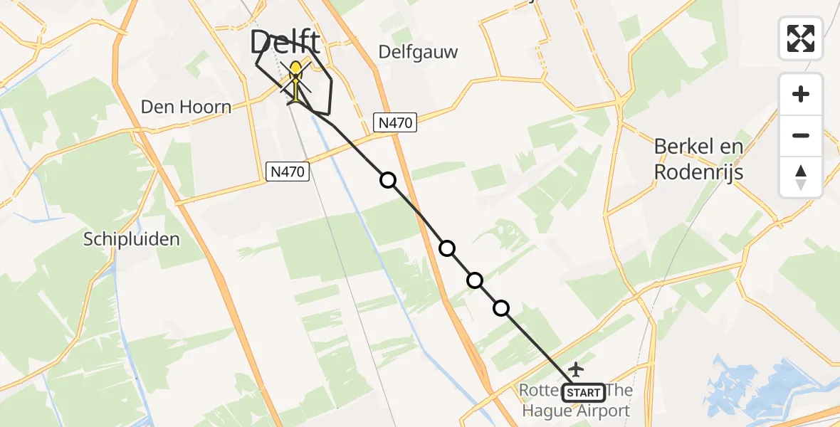 Routekaart van de vlucht: Lifeliner 2 naar Delft, Zuideinde