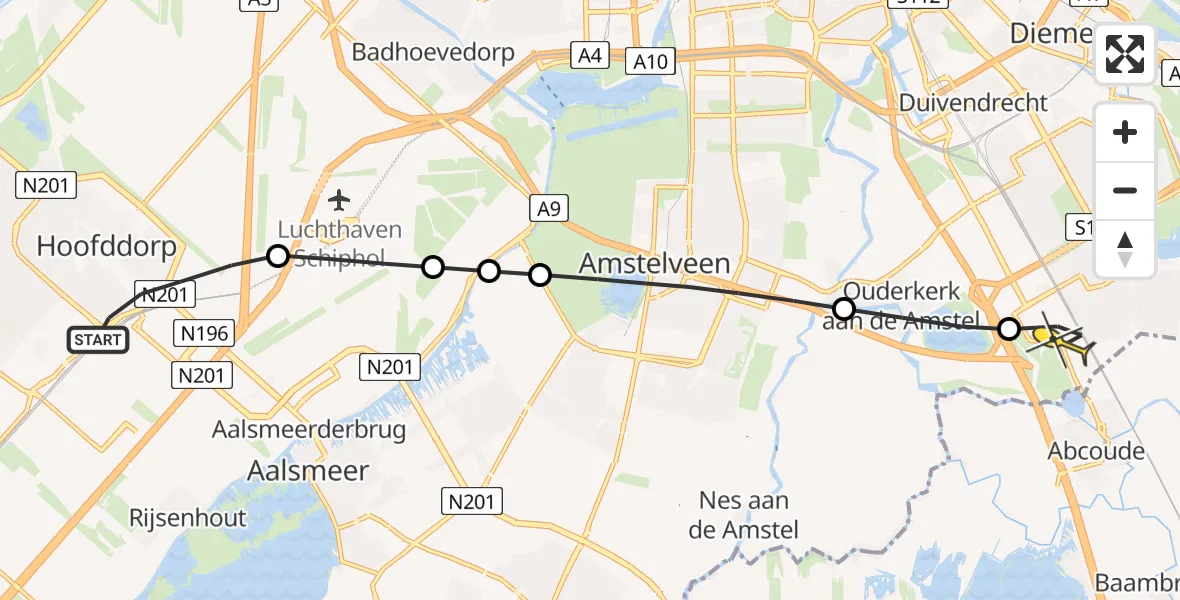 Routekaart van de vlucht: Lifeliner 1 naar Academisch Medisch Centrum (AMC), Westzijde