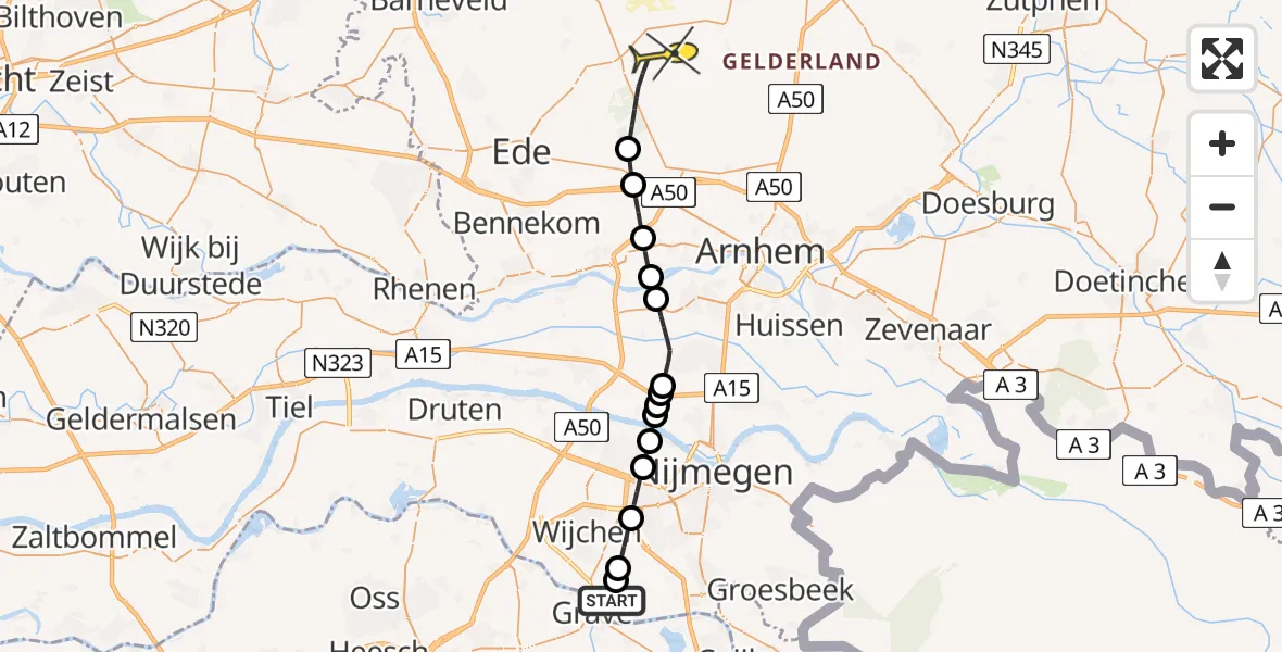 Routekaart van de vlucht: Politieheli naar Otterlo, Baron van Brakelstraat