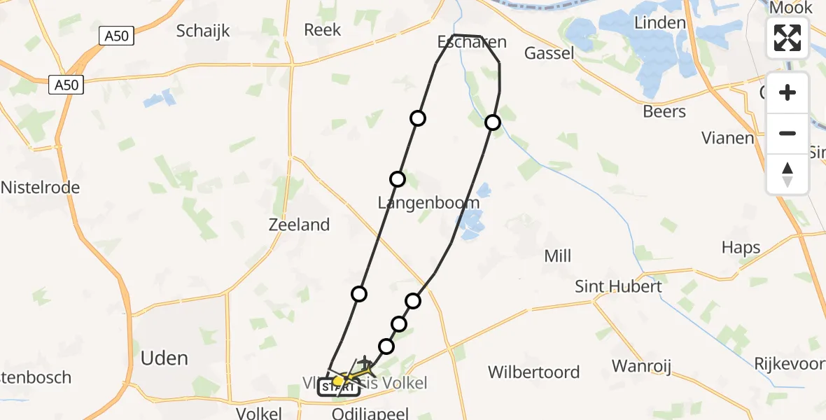 Routekaart van de vlucht: Lifeliner 3 naar Vliegbasis Volkel, Zeelandsedijk