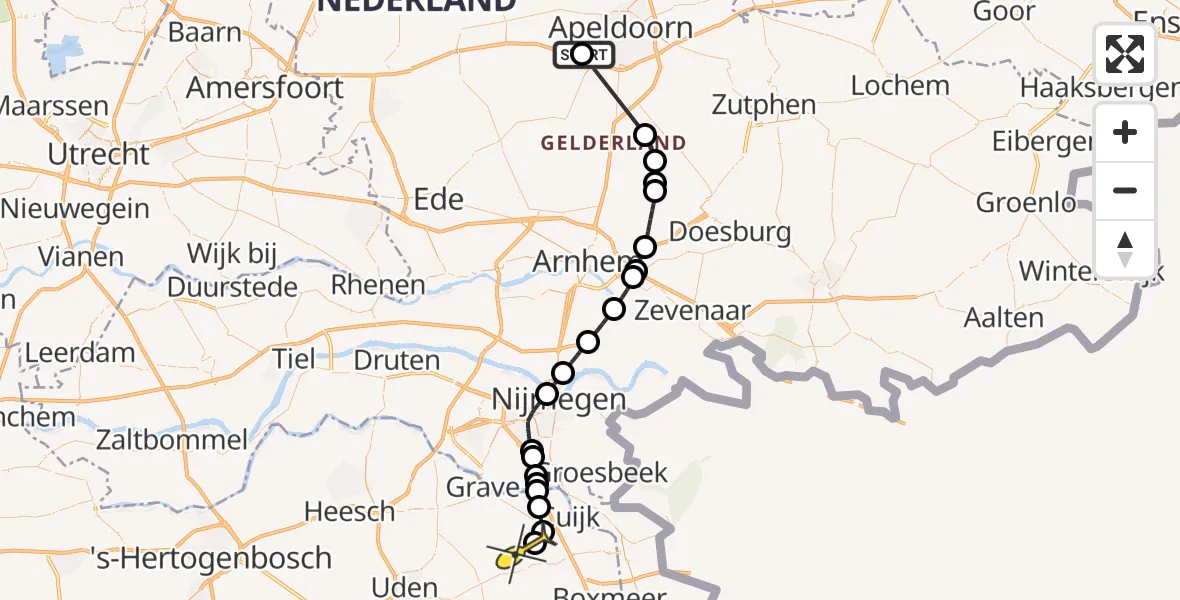 Routekaart van de vlucht: Politiehelikopter naar Mill, Droefakkers