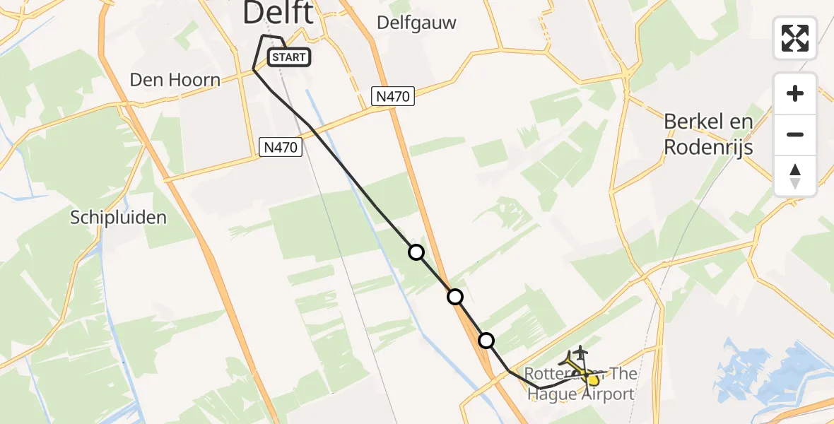Routekaart van de vlucht: Lifeliner 2 naar Rotterdam The Hague Airport, Jacoba van Beierenlaan