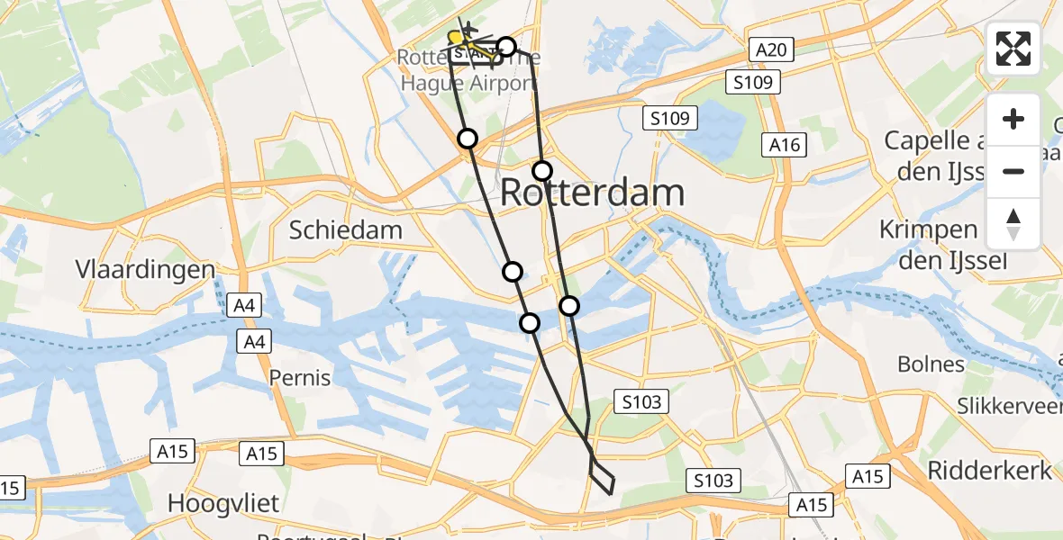 Routekaart van de vlucht: Lifeliner 2 naar Rotterdam The Hague Airport, Schipholstraat