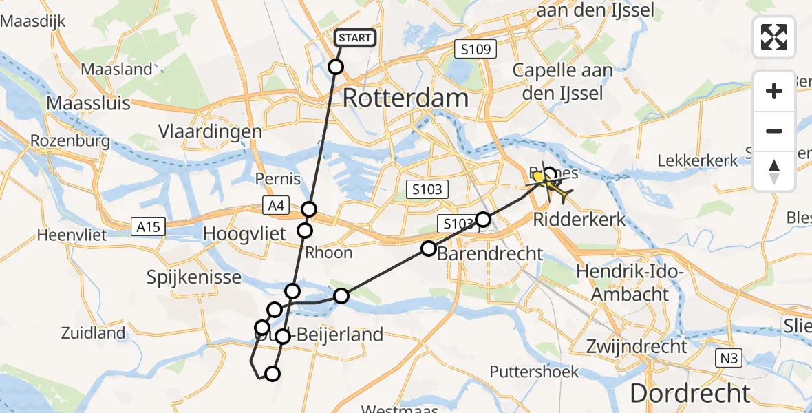 Routekaart van de vlucht: Lifeliner 2 naar Ridderkerk, Zestienhovensekade