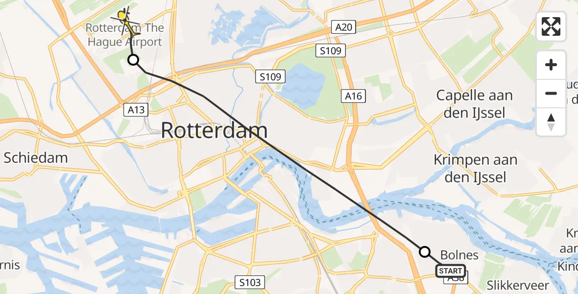 Routekaart van de vlucht: Lifeliner 2 naar Rotterdam The Hague Airport, Valkenburgsingel